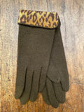 Crochetta Collections Brown Leopard Trim Wool Gloves