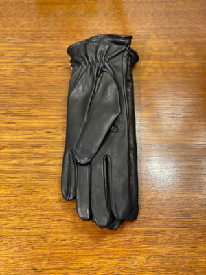 Womens 100% Genuine Lambskin Leather Gloves with Braiding Trim on Wrist  Black